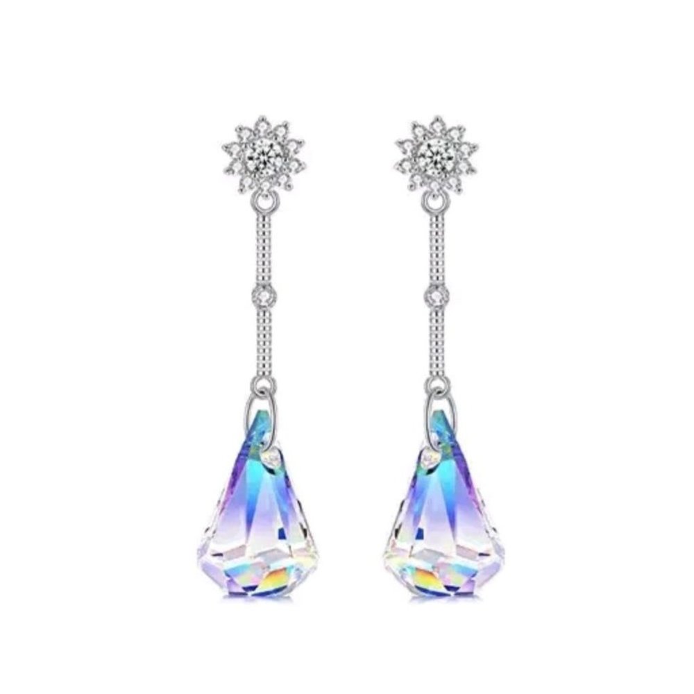 Crystal Drop Earrings made with Aurora Borealis Swarovski Crystal Pendant